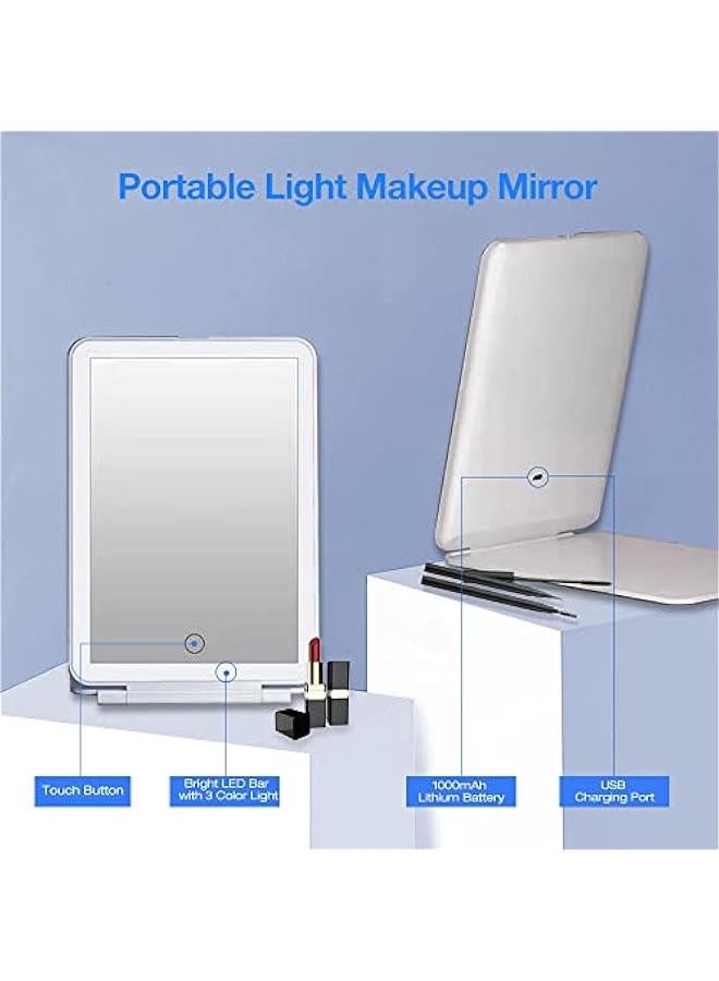 Captaintech Rechargeable Travel Makeup Vanity Mirror with LED Lights,Portable Foldable Makeup Beauty Mirror,3 Colors Changeable Mirror,360 Degree Dimmable Touch Screen Cosmetic Mirror with Light（White） - Image 2