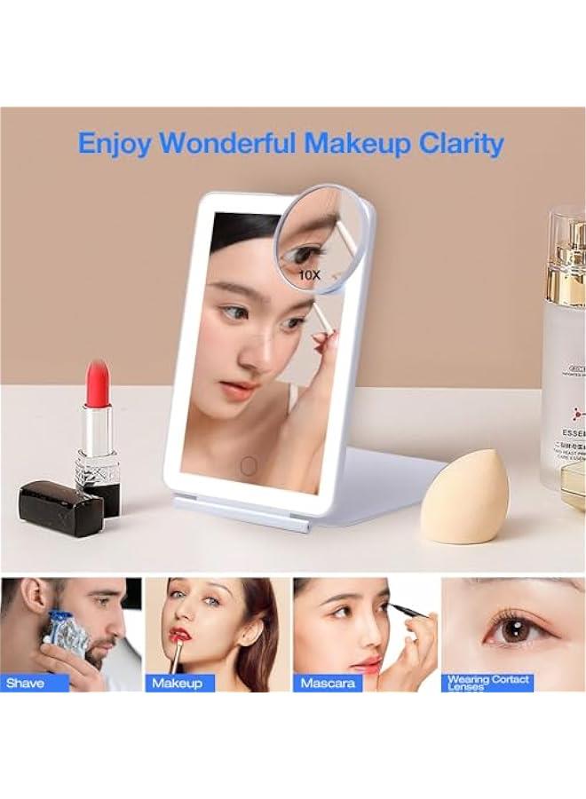 Captaintech Rechargeable Travel Makeup Vanity Mirror with LED Lights,Portable Foldable Makeup Beauty Mirror,3 Colors Changeable Mirror,360 Degree Dimmable Touch Screen Cosmetic Mirror with Light（White） - Image 4