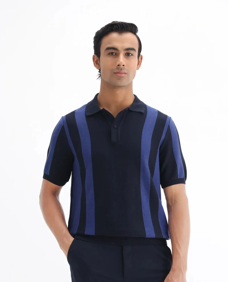 Rare Rabbit Men's Cotton Regular Fit Striped Polo
