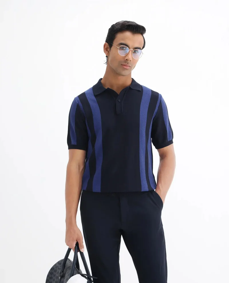 Rare Rabbit Men's Cotton Regular Fit Striped Polo