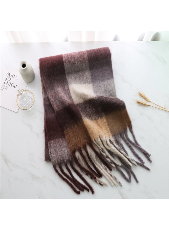 European And American Fashion Women's Scarf Winter Cashmere Circle Yarn Thickened Warm Shawl Rainbow Plaid Sching Tassel