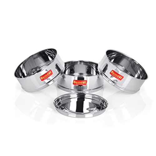 Sumeet Stainless Steel Stackable Container with Lid | Deep & Flat | Suitable for 8 LTR Inner Lid Cooker | Ideal for Food Storage & Organization - Image 3