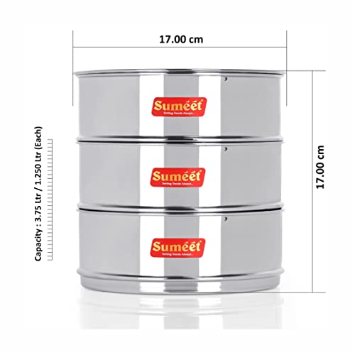 Sumeet Stainless Steel Stackable Container with Lid | Deep & Flat | Suitable for 8 LTR Inner Lid Cooker | Ideal for Food Storage & Organization - Image 4