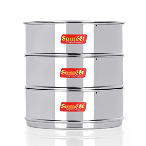 Sumeet Stainless Steel Stackable Container with Lid | Deep & Flat | Suitable for 8 LTR Inner Lid Cooker | Ideal for Food Storage & Organization - Image 1