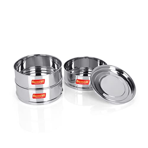 Sumeet Stainless Steel Stackable Container with Lid | Deep & Flat | Suitable for 8 LTR Inner Lid Cooker | Ideal for Food Storage & Organization - Image 5