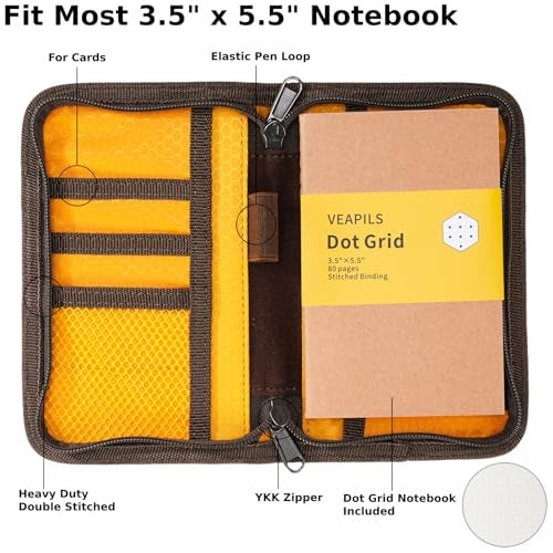 VEAPILS Pocket Journal Cover with Field Book, Waterproof Pocket Notebook Cover with Zipper for Journal Planner, Small Notebook Holder for Field Notes & Moleskine Cahier 3.5" x 5.5" - Mini Field Journal - Image 2