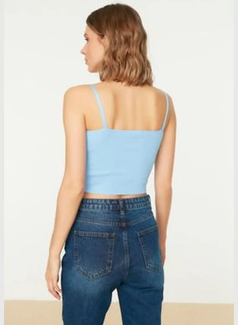 trendyol Blue Crop Bustier Knitwear Blouse TWOSS22BZ0802