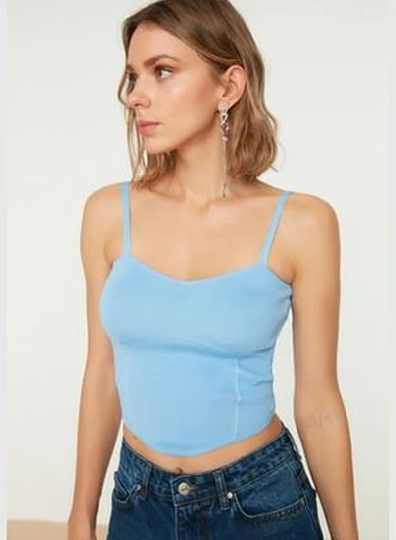 trendyol Blue Crop Bustier Knitwear Blouse TWOSS22BZ0802