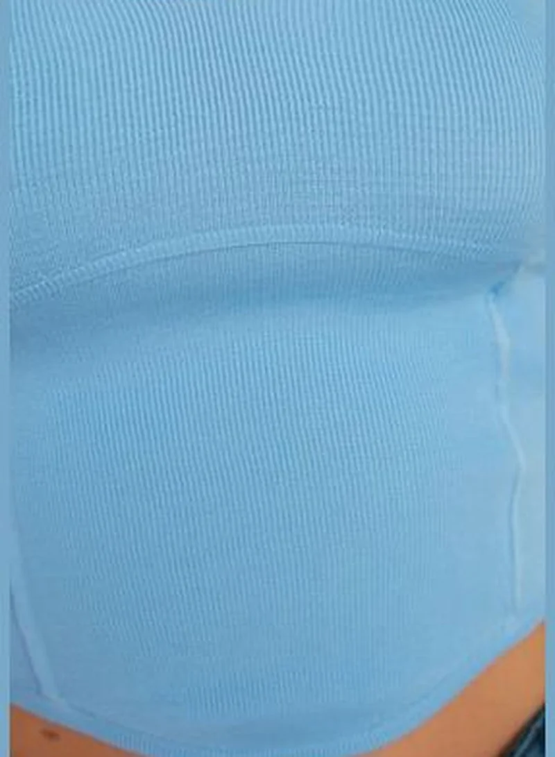 trendyol Blue Crop Bustier Knitwear Blouse TWOSS22BZ0802