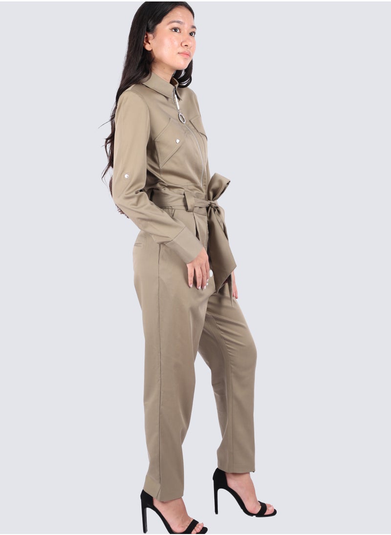 VERO MODA - Women's Zipp Closer Double Chest Pockets Catsuit in Lt. safari - Image 1
