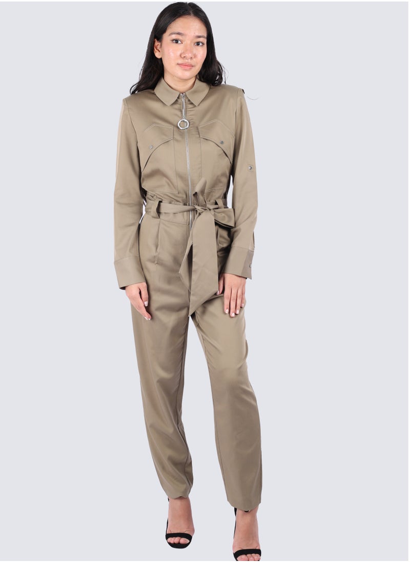 VERO MODA - Women's Zipp Closer Double Chest Pockets Catsuit in Lt. safari - Image 1