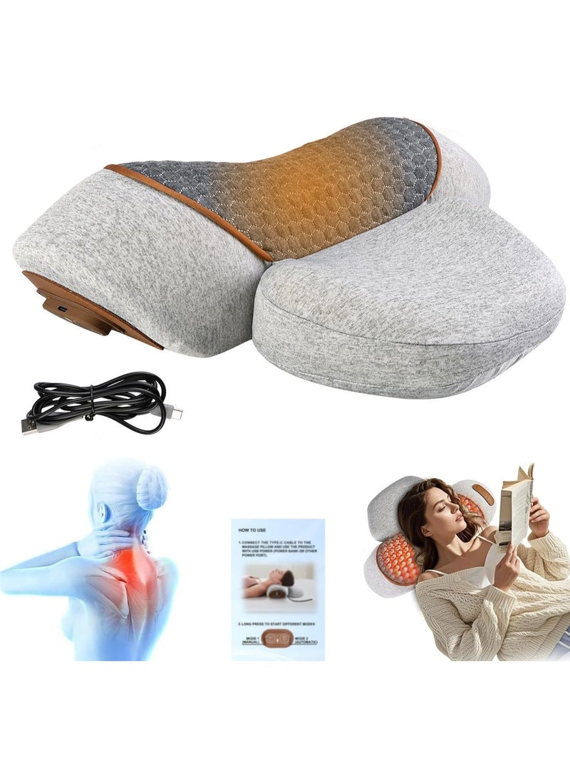 YOUWE7 Travel Pillow Massage Neck Hump, Traction Massager with Heat 3-in-1 Neck Massagers Pillow, Heated Cervical Massagers with Adjustable Air Chambers & Memory Foam Support (Light Gray) - Image 1