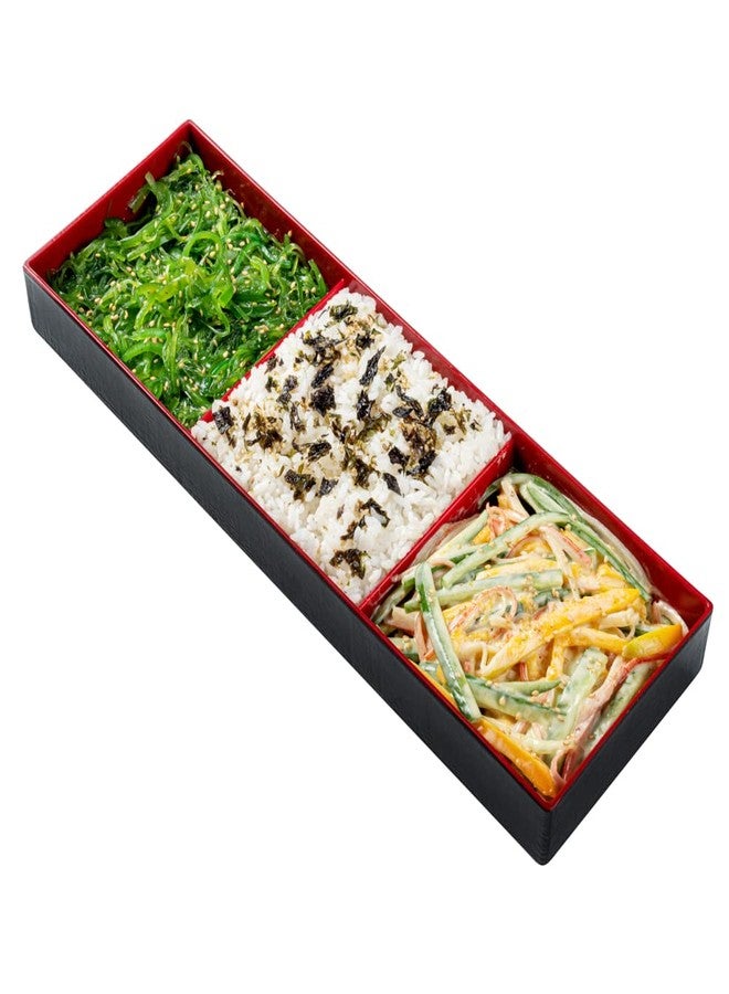 Restaurantware Bento Tek 14 x 9.1 x 2 Inch Compartment Lunch Plates 1 Japanese Style Adult Lunch Plate - With 5 Compartments Reusable Black & Red Plastic Separated Meal Plate For Hot & Cold Food - Image 1