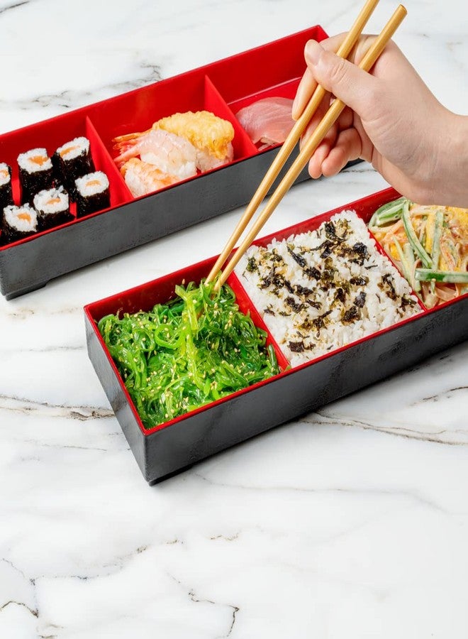 Restaurantware Bento Tek 14 x 9.1 x 2 Inch Compartment Lunch Plates 1 Japanese Style Adult Lunch Plate - With 5 Compartments Reusable Black & Red Plastic Separated Meal Plate For Hot & Cold Food - Image 5