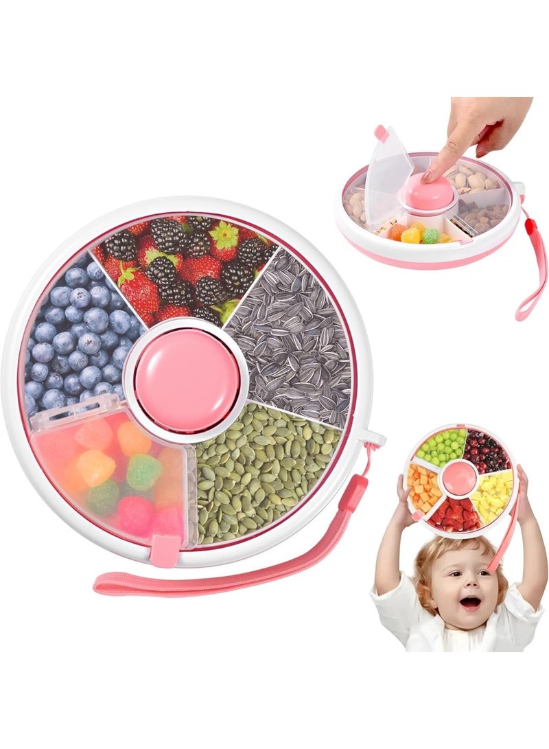 Kids Snack Spinner Box,360°Rotating Snack Container,Snack Spinner Rotating Storage with 5 Compartment Dispenser and Lid,Reusable Snack Box Fruit Spinner Organizer for Home Travel - Image 1
