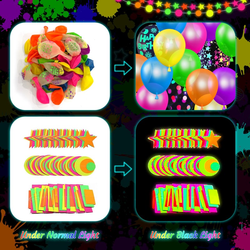 Fayoo Neon Birthday Party Decoration Glow in The Dark Party Supplies Let's Glow Backdrop Banner Neon Fluorescent Balloons Garland Arch Kit Star Hanging Swirl Black Light Reactive Glow Tape Neon Streamer - Image 4
