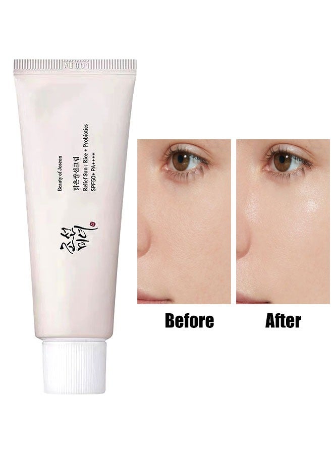 Generic Relief Sun Rice + Probiotics SPF50+ PA++++ 50ml Facial sunscreen, Have an Ultra Lightn and Non Greasy Texture, Suitable Under Makeup With Long Lasting Dry Matt Finish and Anti Shine Effect  - Image 1