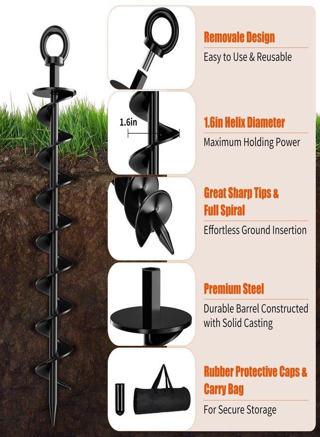 Phopich Ground Anchors Screw in, 4 Pack Spiral Trampoline Anchors with Nut and Tool Swing Set Anchors Tent Stakes High Wind Heavy Duty for Sheds, Carports, Mobile Home Black - Image 3