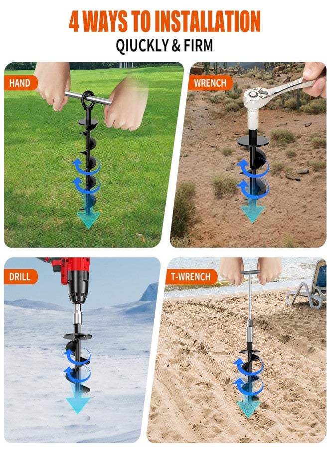 Phopich Ground Anchors Screw in, 4 Pack Spiral Trampoline Anchors with Nut and Tool Swing Set Anchors Tent Stakes High Wind Heavy Duty for Sheds, Carports, Mobile Home Black - Image 4
