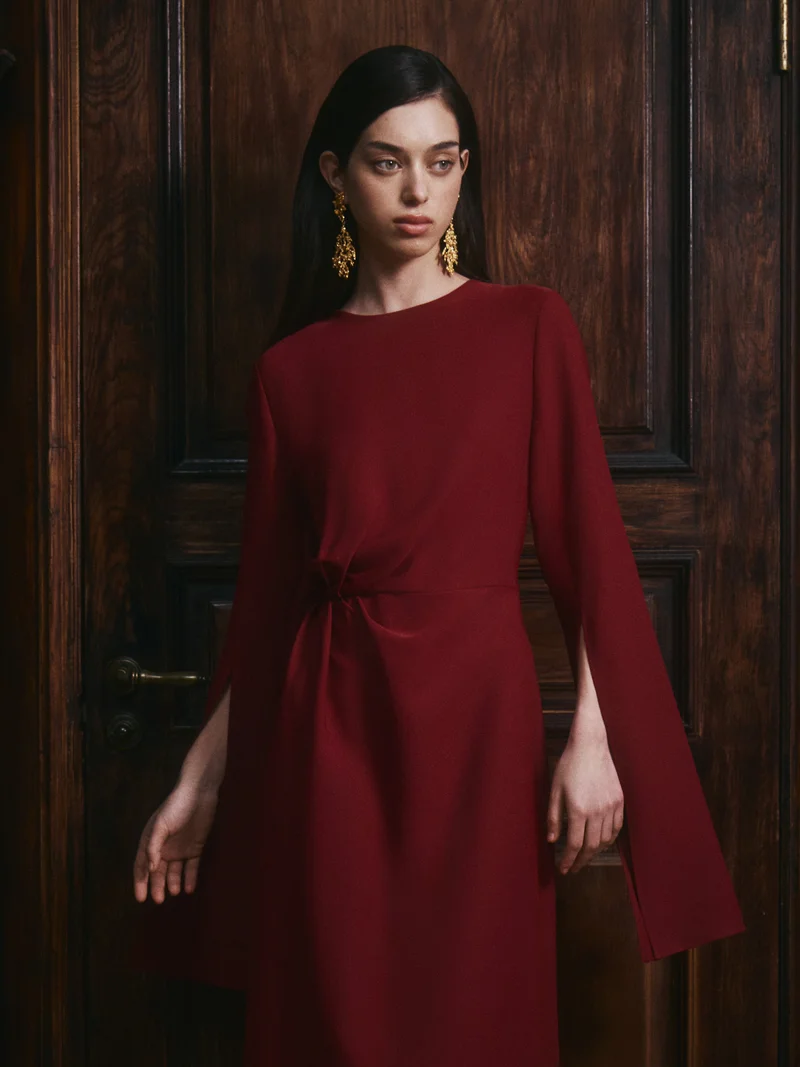 Lichi  Midi dress with a draped waist and loose sleeves for Women | Best Price UAE