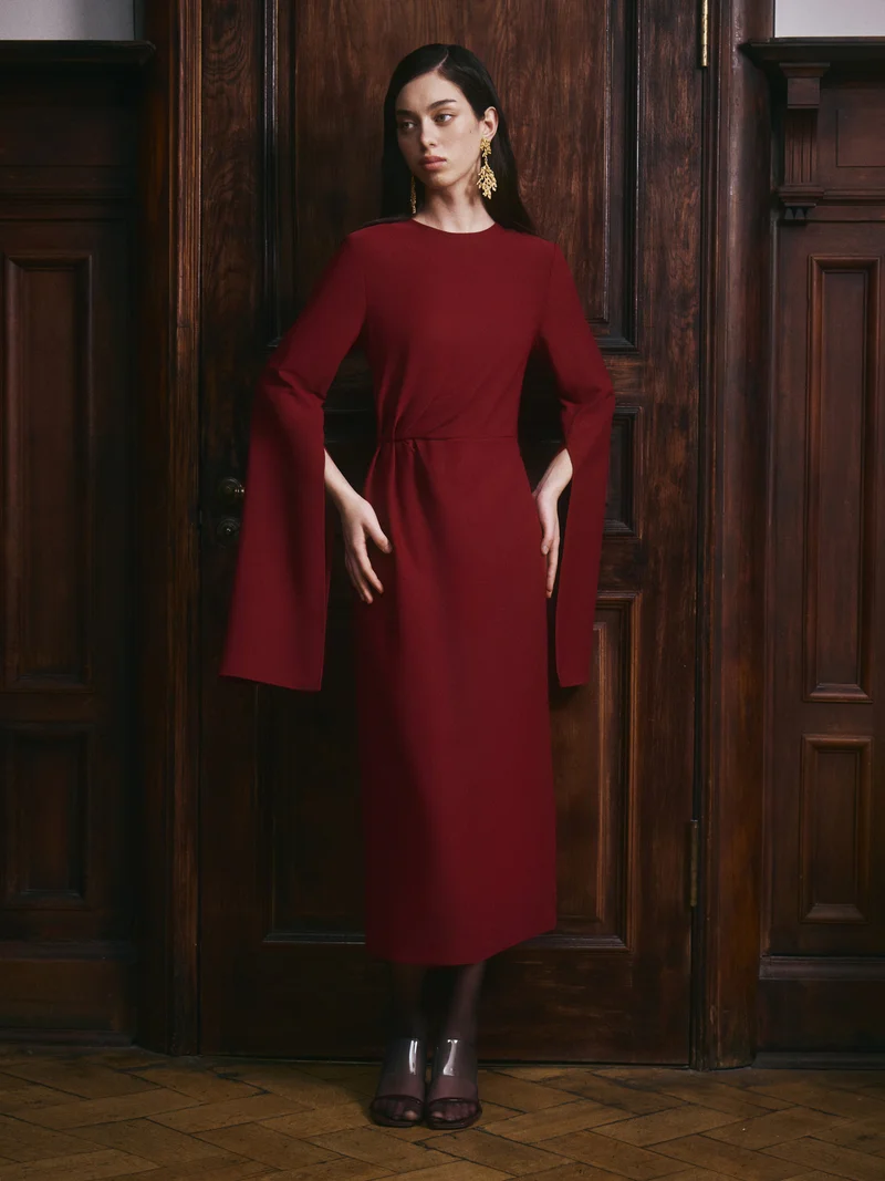 Lichi  Midi dress with a draped waist and loose sleeves for Women | Best Price UAE