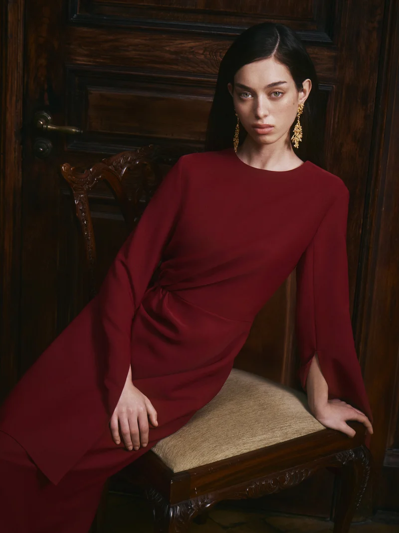 Lichi  Midi dress with a draped waist and loose sleeves for Women | Best Price UAE