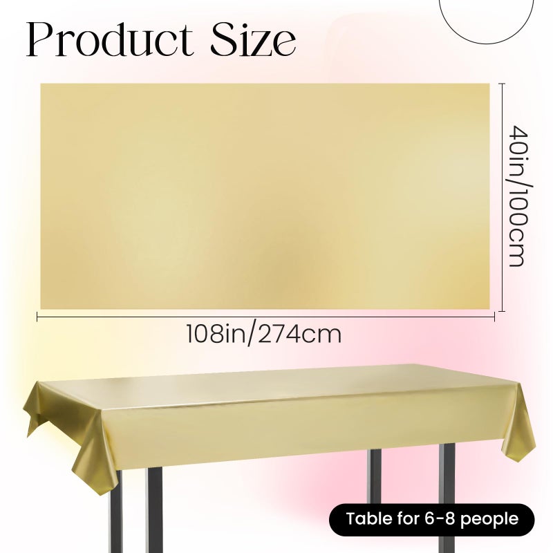 Just Shimmer 2 pcs Gold Tablecloth Plastic -Stunning Metallic Matte Finish, 40" x 108" New Year Table Cloth, Perfect for Bachelorette Wedding Graduation Birthday Party Anniversary Event Decorations - Image 2