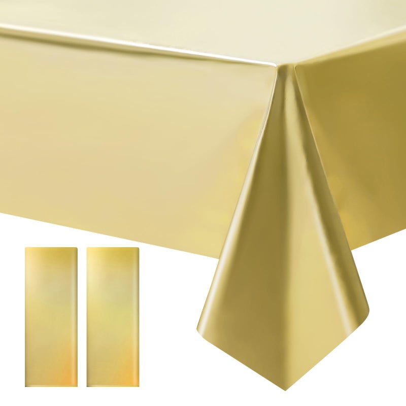 Just Shimmer 2 pcs Gold Tablecloth Plastic -Stunning Metallic Matte Finish, 40" x 108" New Year Table Cloth, Perfect for Bachelorette Wedding Graduation Birthday Party Anniversary Event Decorations - Image 1