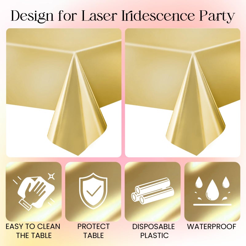 Just Shimmer 2 pcs Gold Tablecloth Plastic -Stunning Metallic Matte Finish, 40" x 108" New Year Table Cloth, Perfect for Bachelorette Wedding Graduation Birthday Party Anniversary Event Decorations - Image 5