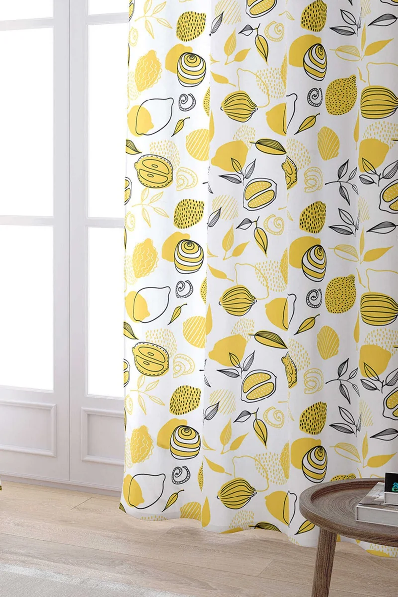 Cango Home White Yellow Lemon Patterned Digital Printed Curtain OYTYK911-PR