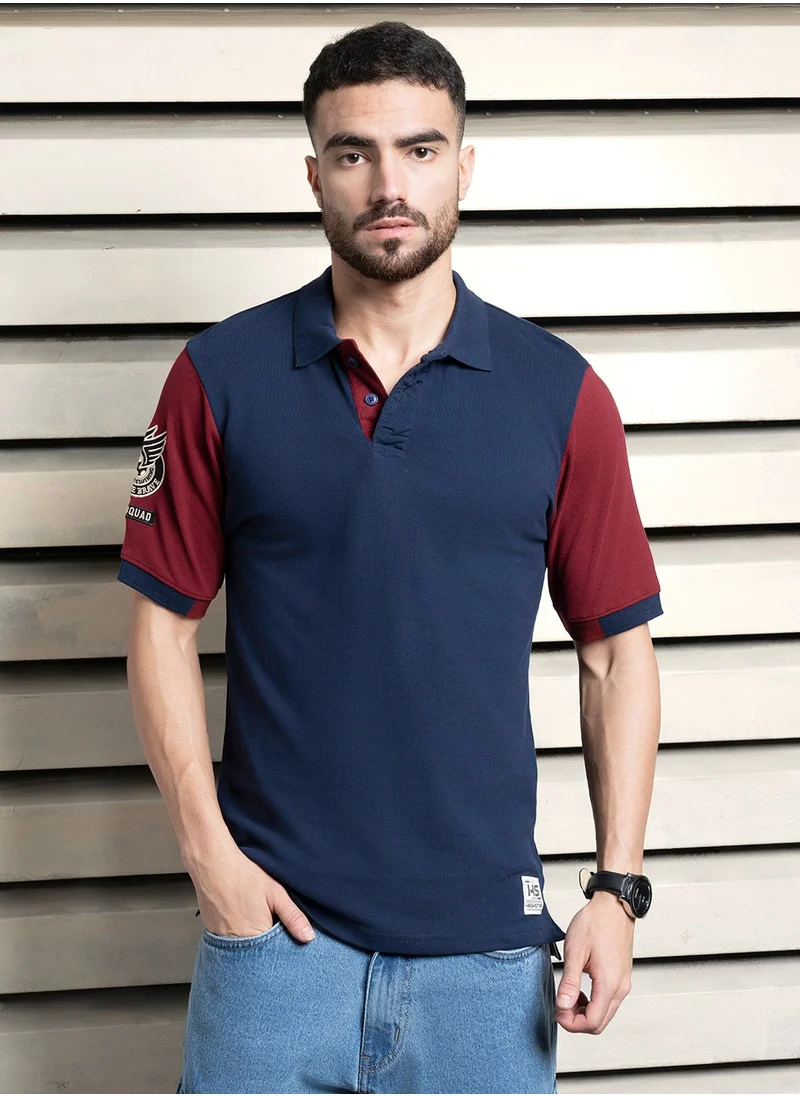 HIGH STAR Regular Fit Navy Polo T-Shirt for Men