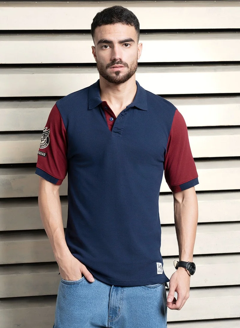 HIGH STAR Regular Fit Navy Polo T-Shirt for Men