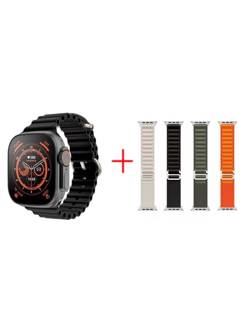 MOXOM - Series 8 Ultra MX-WH05 Smart watch with NFC and Wireless Charging Plus 4 Alpine Nylon Watch Band Compatible with Apple Watch 42mm/44mm/45mm/49mm Ladies and Mens, Adjustable Sport with Metal G-Hook - Image 1