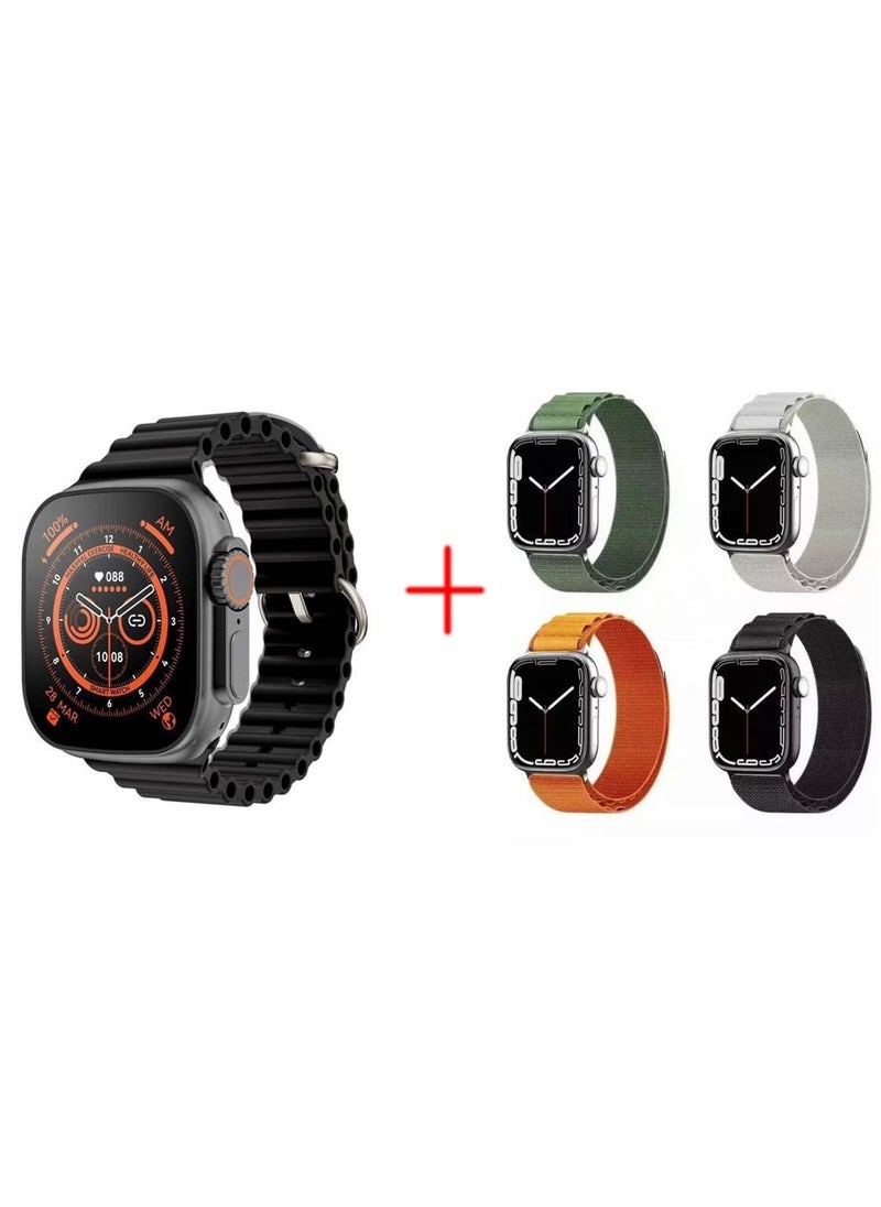 MOXOM - Series 8 Ultra MX-WH05 Smart watch with NFC and Wireless Charging Plus 4 Alpine Nylon Watch Band Compatible with Apple Watch 42mm/44mm/45mm/49mm Ladies and Mens, Adjustable Sport with Metal G-Hook - Image 1