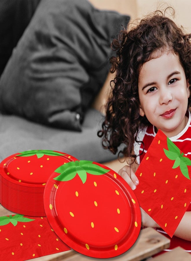 Dydamud Strawberry Party Tableware Set, Red Strawberry Plates Napkins, Summer Fruit Party Decoration for Kids, Baby Shower Strawberry First Birthday Party Supplies - Image 4