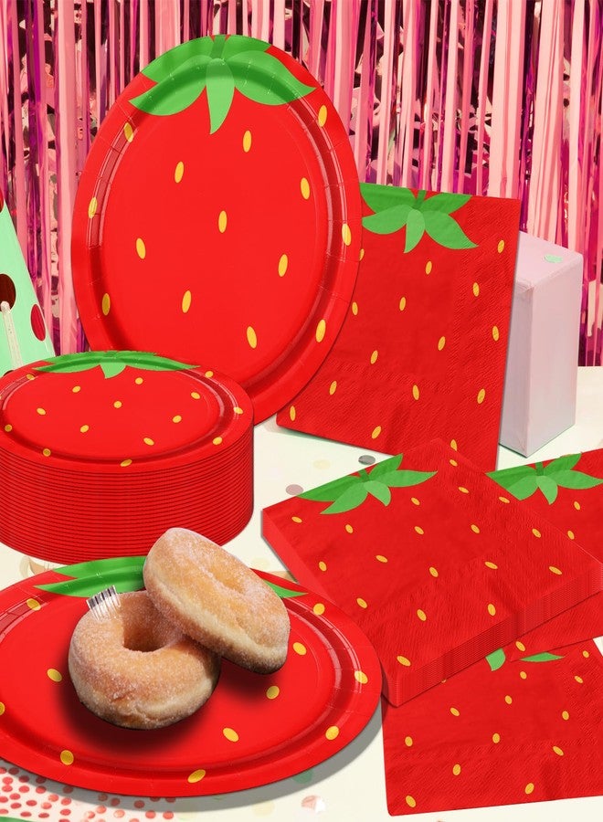 Dydamud Strawberry Party Tableware Set, Red Strawberry Plates Napkins, Summer Fruit Party Decoration for Kids, Baby Shower Strawberry First Birthday Party Supplies - Image 3
