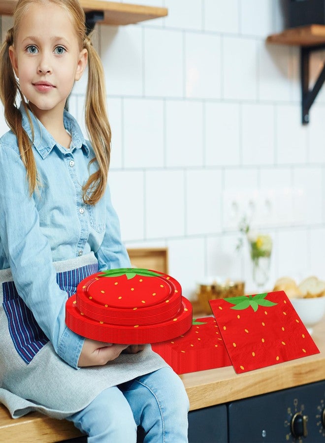 Dydamud Strawberry Party Tableware Set, Red Strawberry Plates Napkins, Summer Fruit Party Decoration for Kids, Baby Shower Strawberry First Birthday Party Supplies - Image 2