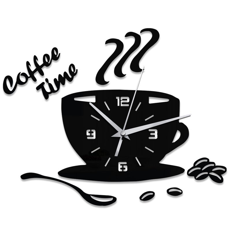 Creative Diy Acrylic Mirror Wall Clock Simple Home Decoration Mute Coffee Cup Wall Sticker Quartz Clock - Image 2