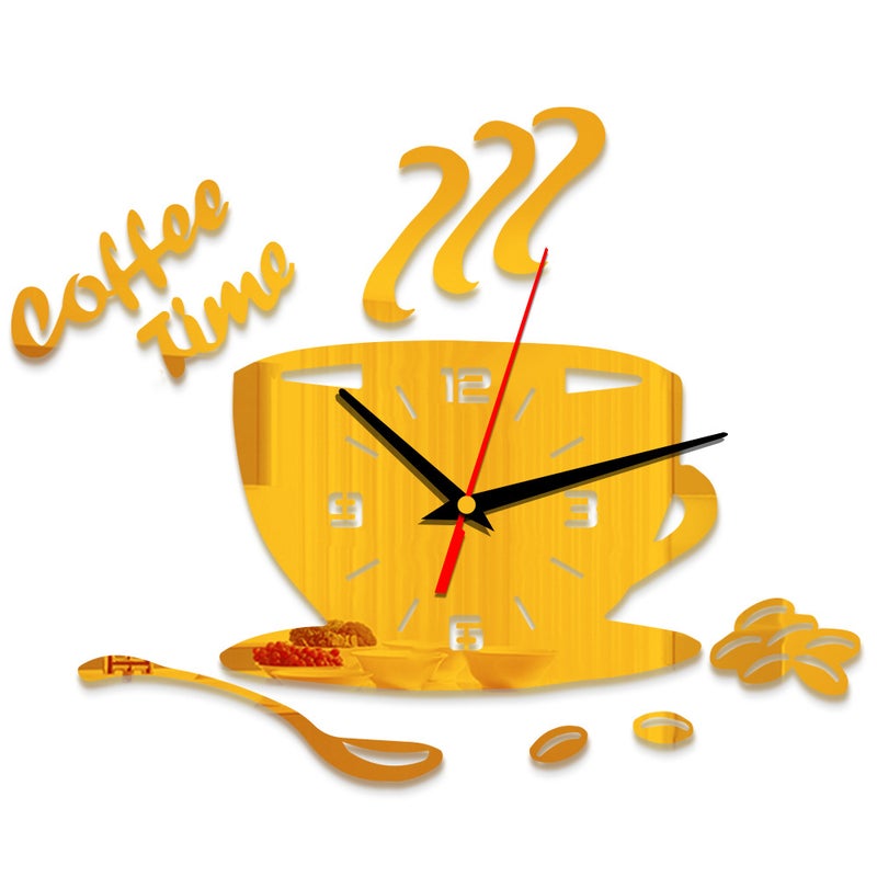 Creative Diy Acrylic Mirror Wall Clock Simple Home Decoration Mute Coffee Cup Wall Sticker Quartz Clock - Image 3