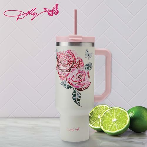 Dolly Parton Tumbler With Handle, Double Wall Vacuum Insulated Stainless Steel With Straw Lid, Cold For Up To 24 Hours Or Hot For Up To 8 Hours, 40 Ounce, Pink Jewel - Image 4