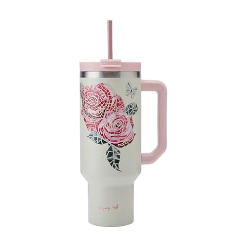 Dolly Parton Tumbler With Handle, Double Wall Vacuum Insulated Stainless Steel With Straw Lid, Cold For Up To 24 Hours Or Hot For Up To 8 Hours, 40 Ounce, Pink Jewel - Image 1