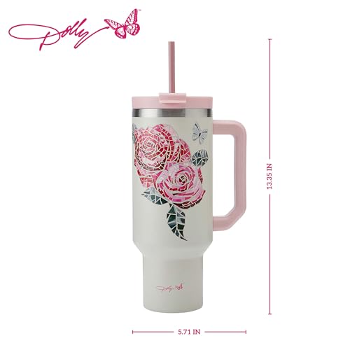 Dolly Parton Tumbler With Handle, Double Wall Vacuum Insulated Stainless Steel With Straw Lid, Cold For Up To 24 Hours Or Hot For Up To 8 Hours, 40 Ounce, Pink Jewel - Image 2