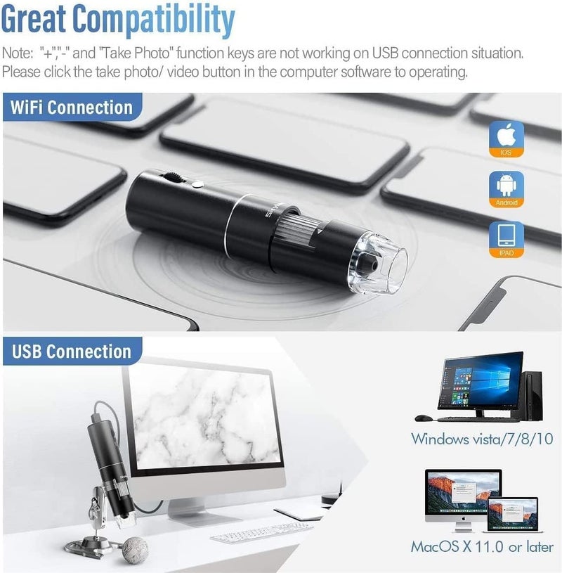 Skybasic Wireless Digital Microscope, 50X-1000X Magnification WiFi Portable Handheld Microscopes with Adjustable Stand HD USB Microscope Camera Compatible with iPhone Android iPad Windows Mac Computer - Image 2
