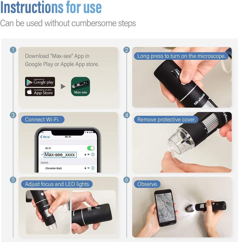 Skybasic Wireless Digital Microscope, 50X-1000X Magnification WiFi Portable Handheld Microscopes with Adjustable Stand HD USB Microscope Camera Compatible with iPhone Android iPad Windows Mac Computer - Image 4