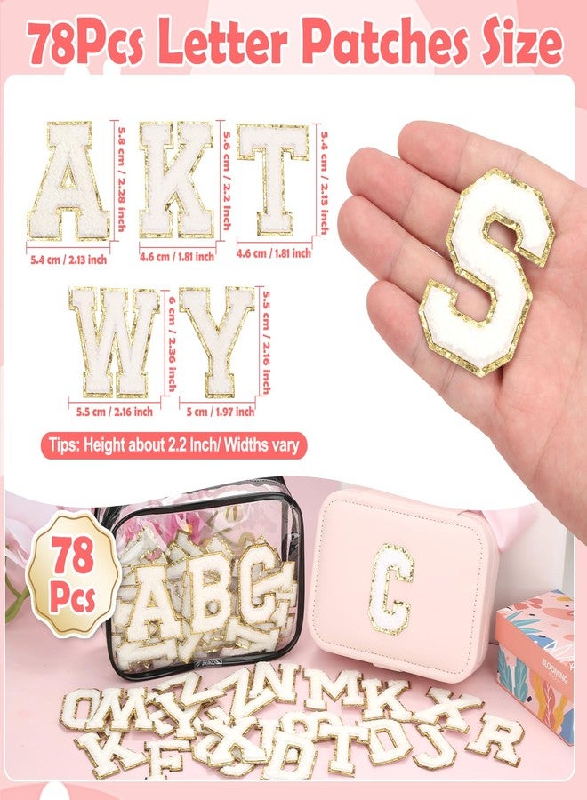 Jollidecor Chenille Letters Patches 78Pcs Self-Adhesive Letter Patches Sticker White Varsity Applique Fabric Embroidered Patches Stick on Backpacks, Hats, Bags, Clothing Alphabet Patches for DIY Repairing Craft - Image 2