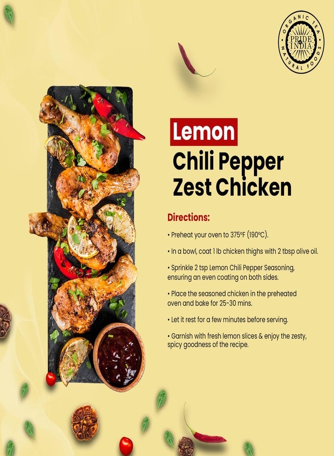 Pride of India Lemon Chili Pepper Seasoning | Spicy Lemon Seasoning & Citrus Spice for Chicken | Non-Bioengineered, Vegan, Gluten-Free | Dual Sifter Bottle 2.3 oz (65 gm) - Image 5
