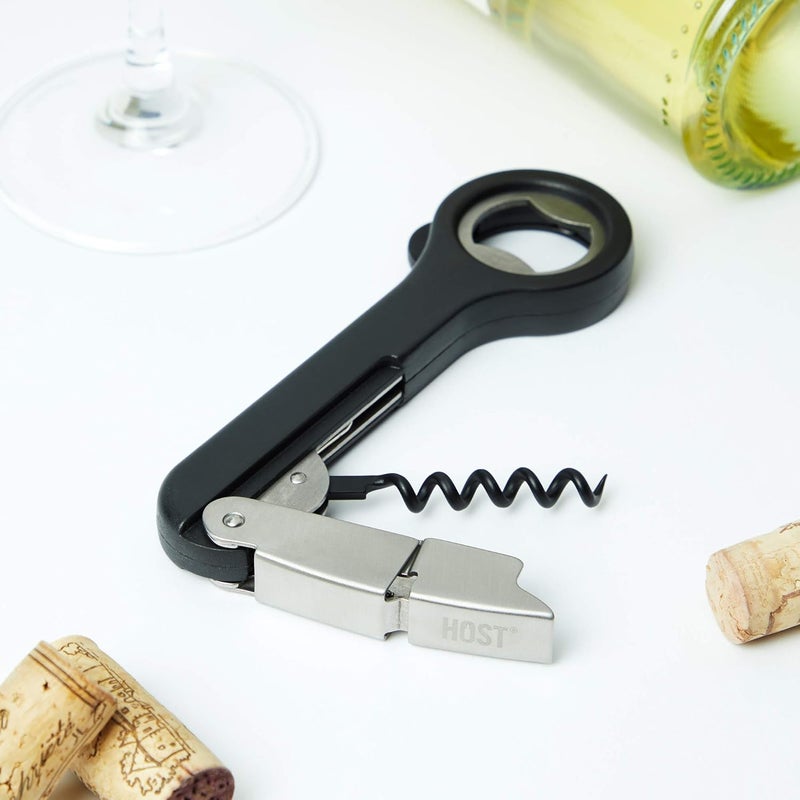 Host Double Hinged Corkscrew, Stainless Steel Bottle Opener and Foil Cutter, Wine Key, Bar Accessories, Set of 1, Black - Image 3