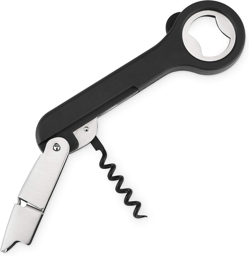Host Double Hinged Corkscrew, Stainless Steel Bottle Opener and Foil Cutter, Wine Key, Bar Accessories, Set of 1, Black - Image 5
