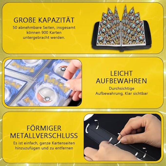 Pikachu SCRAPBOOK LARGE 900 CARD CAPACITY FOR TRADING CARDS ALBUM, 50 PAGES BOOKS FOR CARDS WATERPROOF PU LEATHER - Image 5