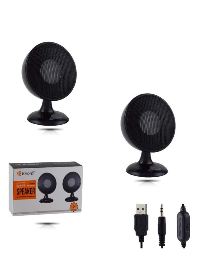Kisonli Kisonli S888 USB + 3.5mm Computer Speaker, Laptop Speaker 3W per Speaker Modern Ergonomic Design Perfect for Your Computer Setup  - Image 4
